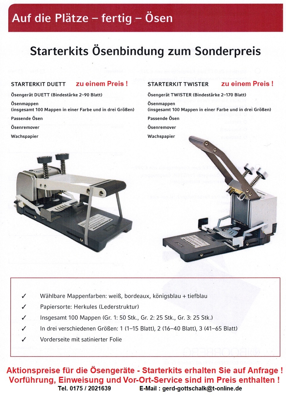 Ösengeräte, Ösgeräte, Ösmaschinen, Ösbindemaschinen, Starterkit, Starterkits, Oesenbindung, Ösenmappen, Ösmappen, Ösen